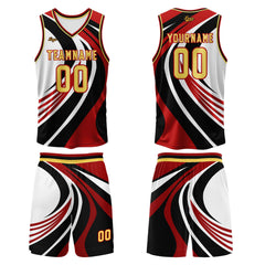 Benutzerdefinierter Rot Gelb Basketball Jersey Uniform Anzug gedruckt Ihr Logo Name Nummer