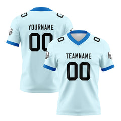 Benutzerdefinierte Cyan Schwarz Fußball Trikots Personalisierter Name Nummer Logo