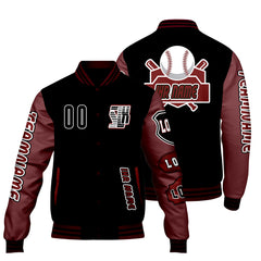 Maßgeschneiderte Schwarz Rot Letterman Varsity Jacket Individuelle Stickerei  Druck nach Ihrem Wunsch