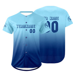 Benutzerdefiniert Hellblau Blau Personalisierter Baseball Jersey mit Farbverlauf Team Uniform mit Namen und Nummer