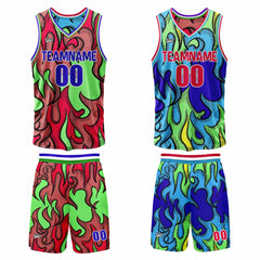 Benutzerdefinierte Blau Rot Reversible Basketball Jersey Personalisierte Print Name Nummer Logo