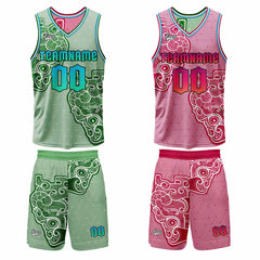 Benutzerdefinierte Grün Rosa Reversible Basketball Jersey Personalisierte Print Name Nummer Logo