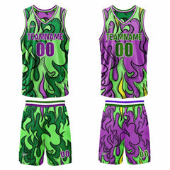 Benutzerdefinierte Grün Lila Reversible Basketball Jersey Personalisierte Print Name Nummer Logo