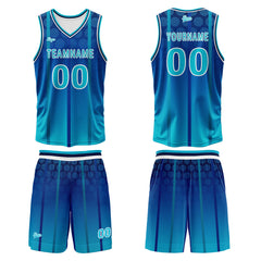 Benutzerdefinierter Blau Basketball Jersey Uniform Anzug gedruckt Ihr Logo Name Nummer