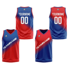 Benutzerdefinierte Blau Rot Reversible Basketball Jersey Personalisierte Print Name Nummer Logo
