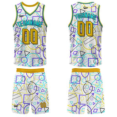 Benutzerdefinierter Weiß Gelb Basketball Jersey Uniform Anzug gedruckt Ihr Logo Name Nummer