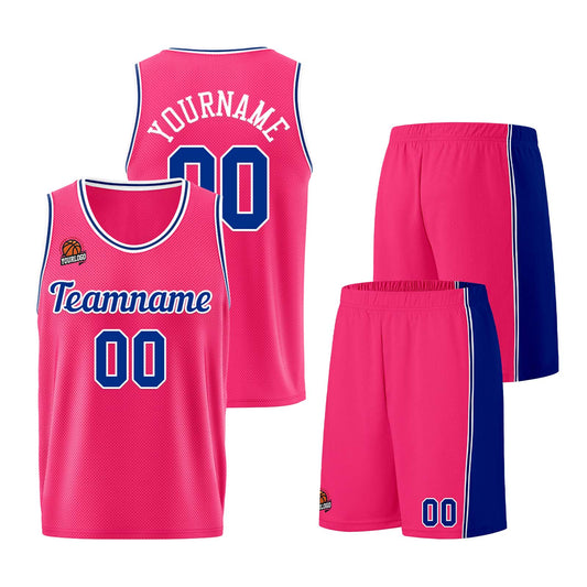 Individuelle Rosa-Königlich Basketball Jersey Shorts für Männer und Frauen Gestickter und gedruckter Name, Nummer und Logo