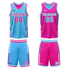 Benutzerdefinierte Blau Rosa Reversible Basketball Jersey Personalisierte Drucken Name Nummer Logo