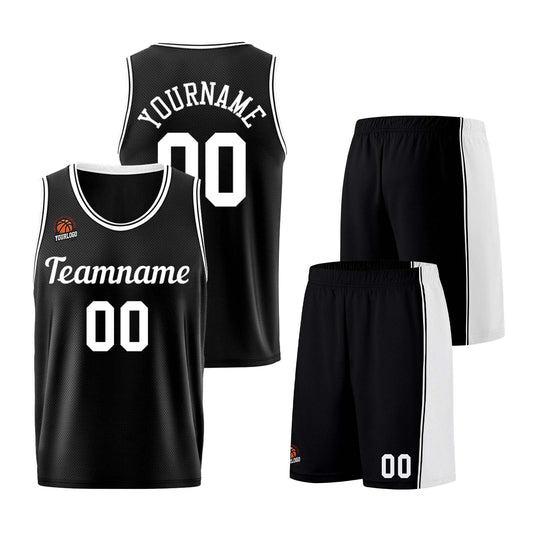 Individuelle Schwarz Weiß Basketball Jersey Shorts für Männer und Frauen Gestickter und gedruckter Name, Nummer und Logo