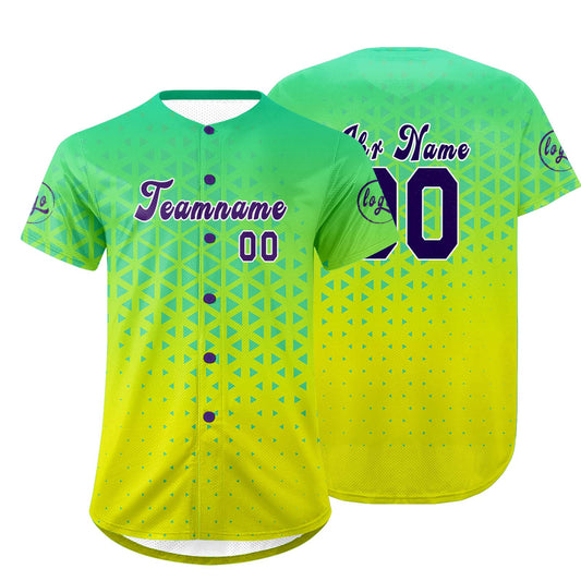 Benutzerdefiniert Grün Gelb Personalisierter Baseball Jersey mit Farbverlauf Team Uniform mit Namen und Nummer