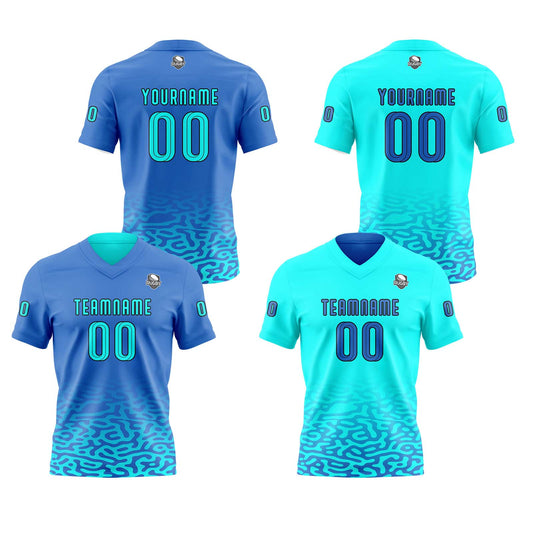 Benutzerdefinierte Blau Reversibel Fußball Trikot Personalisierte Gradient Fußball Shirts für Männer gedruckt Team Name Nummer Logo