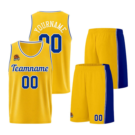 Individuelle Gelb Königlich Basketball Jersey Shorts für Männer und Frauen Gestickter und gedruckter Name, Nummer und Logo