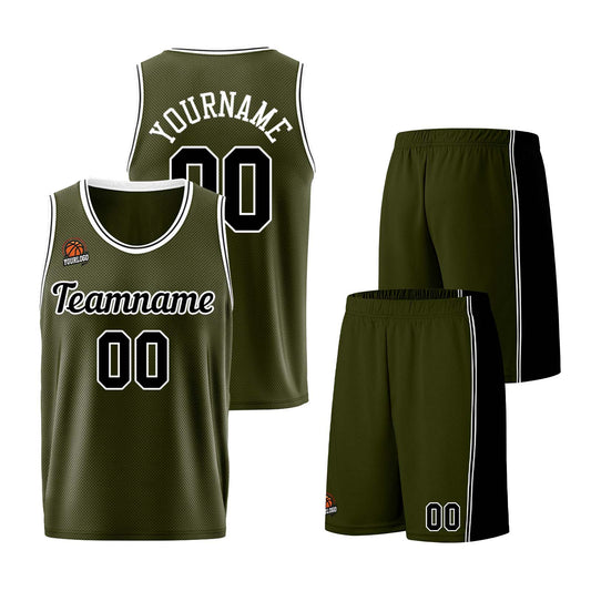 Individuelle Armeegrün-Schwarz Basketball Jersey Shorts für Männer und Frauen Gestickter und gedruckter Name, Nummer und Logo