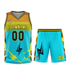 Benutzerdefinierter Hellblau Gelb Basketball Jersey Uniform Anzug gedruckt Ihr Logo Name Nummer