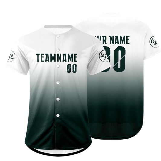 Benutzerdefiniert Weiß Dunkelgrün Personalisierter Baseball Jersey mit Farbverlauf Team Uniform mit Namen und Nummer