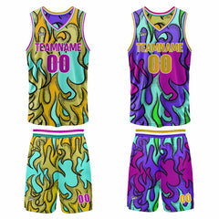 Benutzerdefinierte Lila Gelb Reversible Basketball Jersey Personalisierte Print Name Nummer Logo