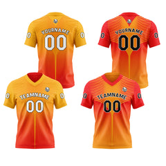 Benutzerdefinierte Rot Orange Reversibel Fußball Trikot Personalisierte Gradient Fußball Shirts für Männer gedruckt Team Name Nummer Logo