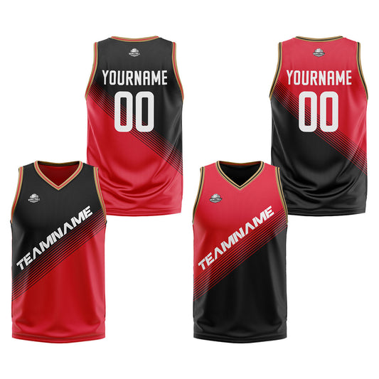 Benutzerdefinierte Schwarz Rot Reversible Basketball Jersey Personalisierte Print Name Nummer Logo