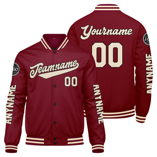 Maßgeschneiderte Crimson Creme Letterman Varsity Jacket Individuelle Stickerei Druck nach Ihrem Wunsch