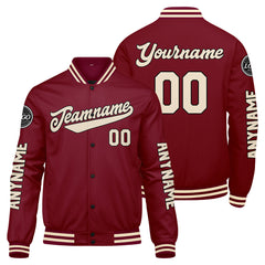 Maßgeschneiderte Crimson Creme Letterman Varsity Jacket Individuelle Stickerei Druck nach Ihrem Wunsch