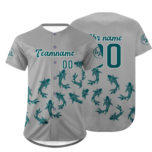 Benutzerdefiniert Grau Türkis Personalisierter Baseball Jersey mit Farbverlauf Team Uniform mit Namen und Nummer