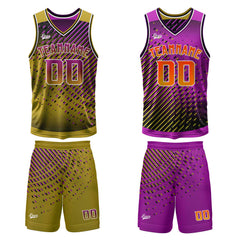 Benutzerdefinierte Gold Rosa Reversible Basketball Jersey Personalisierte Print Name Nummer Logo