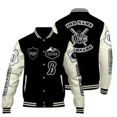 Maßgeschneiderte Schwarz Weiß Letterman Varsity Jacket Individuelle Stickerei Druck nach Ihrem Wunsch