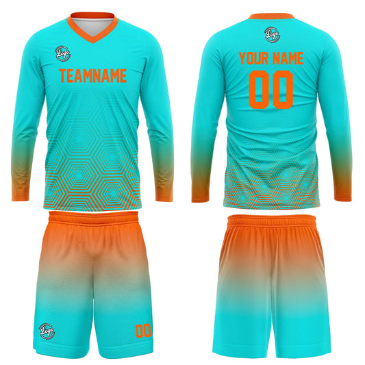 Kundenspezifisches Cyan Orange Basketball Fußball Schießen langes T-Shirt für Erwachsene und Kinder