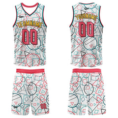 Benutzerdefinierter Weiß Rosa Basketball Jersey Uniform Anzug gedruckt Ihr Logo Name Nummer
