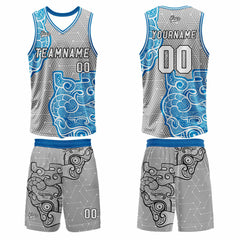 Benutzerdefinierter Grau Blau Basketball Jersey Uniform Anzug gedruckt Ihr Logo Name Nummer