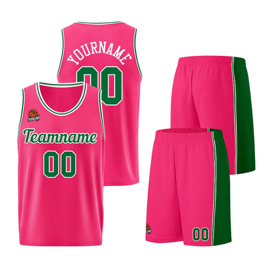 Individuelle Rosa-Grün Basketball Jersey Shorts für Männer und Frauen Gestickter und gedruckter Name, Nummer und Logo