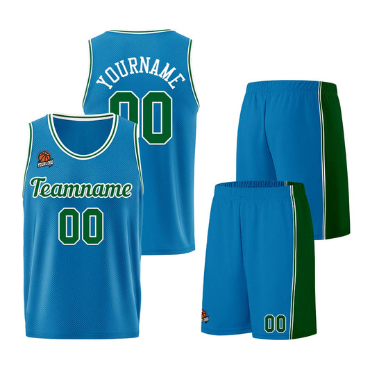 Individuelle Blau-Grün Basketball Jersey Shorts für Männer und Frauen Gestickter und gedruckter Name, Nummer und Logo