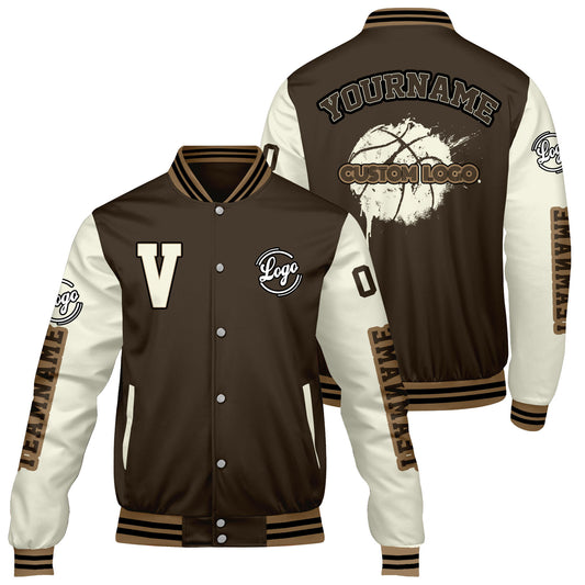 Maßgeschneiderte Braun Creme Letterman Varsity Jacket Individuelle Stickerei Druck nach Ihrem Wunsch