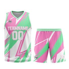 Benutzerdefinierter Rosa Grün Basketball Jersey Uniform Anzug gedruckt Ihr Logo Name Nummer