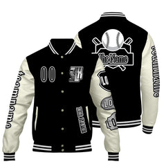 Maßgeschneiderte Schwarz Weiß Letterman Varsity Jacket Individuelle Stickerei  Druck nach Ihrem Wunsch