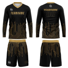 Kundenspezifisches Schwarz Gold Basketball Fußball Schießen langes T-Shirt für Erwachsene und Kinder