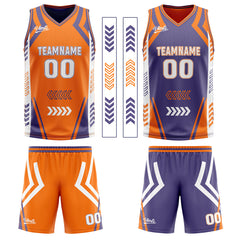 Benutzerdefinierte Orange Lila Reversible Basketball Jersey Personalisierte Drucken Name Nummer Logo
