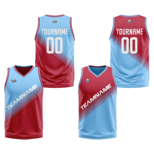 Benutzerdefinierte Blau Rot Reversible Basketball Jersey Personalisierte Print Name Nummer Logo