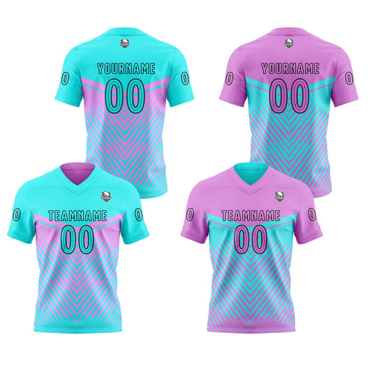 Benutzerdefinierte Cyan Lila Reversibel Fußball Trikot Personalisierte Gradient Fußball Shirts für Männer gedruckt Team Name Nummer Logo