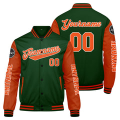 Maßgeschneiderte Dunkelgrün Orange Letterman Varsity Jacket Individuelle Stickerei Druck nach Ihrem Wunsch