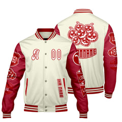 Maßgeschneiderte Weiß Rot Letterman Varsity Jacket Individuelle Stickerei Druck nach Ihrem Wunsch