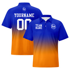 Benutzerdefinierte Blau Orange Fußball Gradient Polo-Shirts Fügen Sie Ihr Einzigartiges hinzu Logo/Name/Nummer