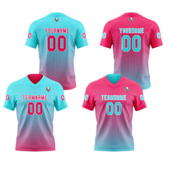 Benutzerdefinierte Rosa Blau Reversibel Fußball Trikot Personalisierte Gradient Fußball Shirts für Männer gedruckt Team Name Nummer Logo