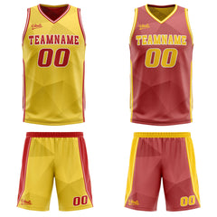 Benutzerdefinierte Gelb Rot Reversible Basketball Jersey Personalisierte Drucken Name Nummer Logo