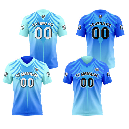 Benutzerdefinierte Blau Reversibel Fußball Trikot Personalisierte Gradient Fußball Shirts für Männer gedruckt Team Name Nummer Logo
