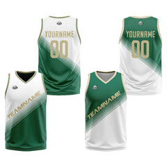 Benutzerdefinierte Weiß Grün Reversible Basketball Jersey Personalisierte Print Name Nummer Logo