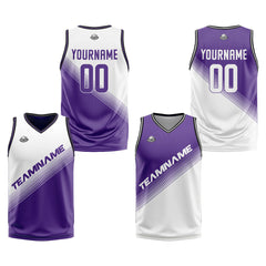 Benutzerdefinierte Weiß Lila Reversible Basketball Jersey Personalisierte Print Name Nummer Logo