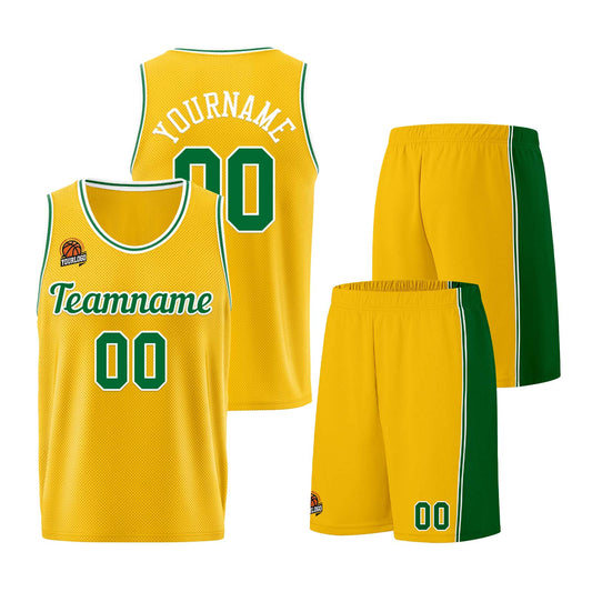 Individuelle Gelb Grün Basketball Jersey Shorts für Männer und Frauen Gestickter und gedruckter Name, Nummer und Logo
