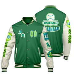 Maßgeschneiderte Grün Cyan Letterman Varsity Jacket Individuelle Stickerei Druck nach Ihrem Wunsch