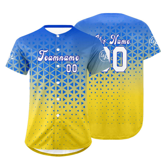 Benutzerdefiniert Blau Gelb Personalisierter Baseball Jersey mit Farbverlauf Team Uniform mit Namen und Nummer